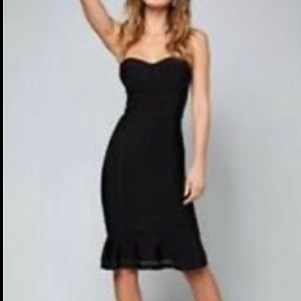 BEBE Strapless Bustier Ruffle Hem (Bandage) Dress